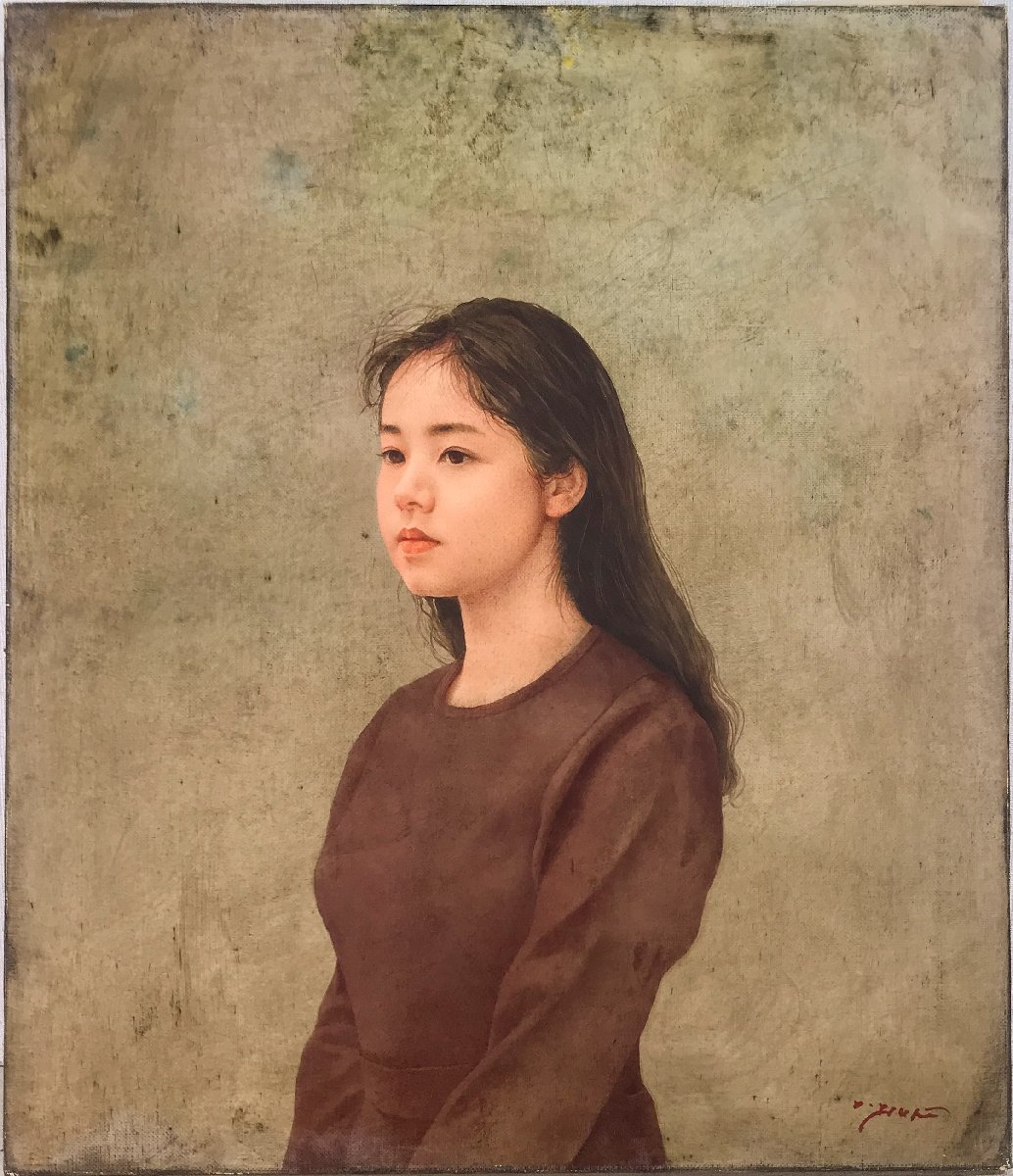 余村展「記憶の底から」人形 油彩画 1986年 直筆サイン入 古径額