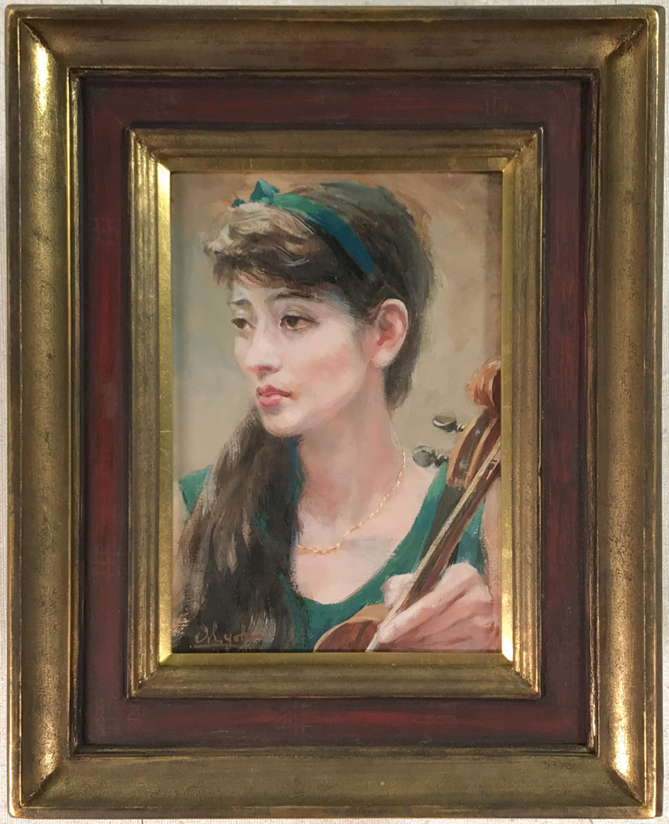 粛粲寶【黒田清輝・小林古径／師事】水彩画　額装 絵画