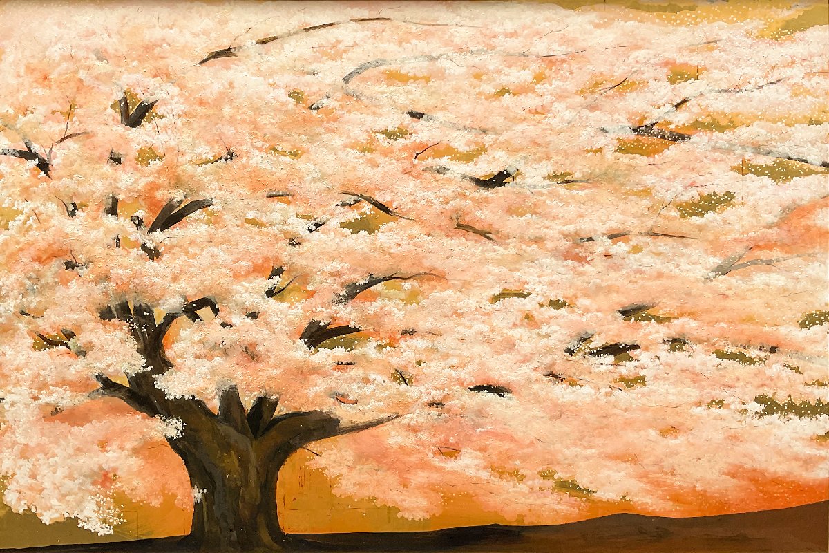 岸田夏子(1940-)○美術館級大作『春爛漫』油彩金箔120号○岸田劉生の孫